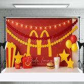 Lofaris Red Yellow M Burger Shop Birthday Cake Smash Backdrop
